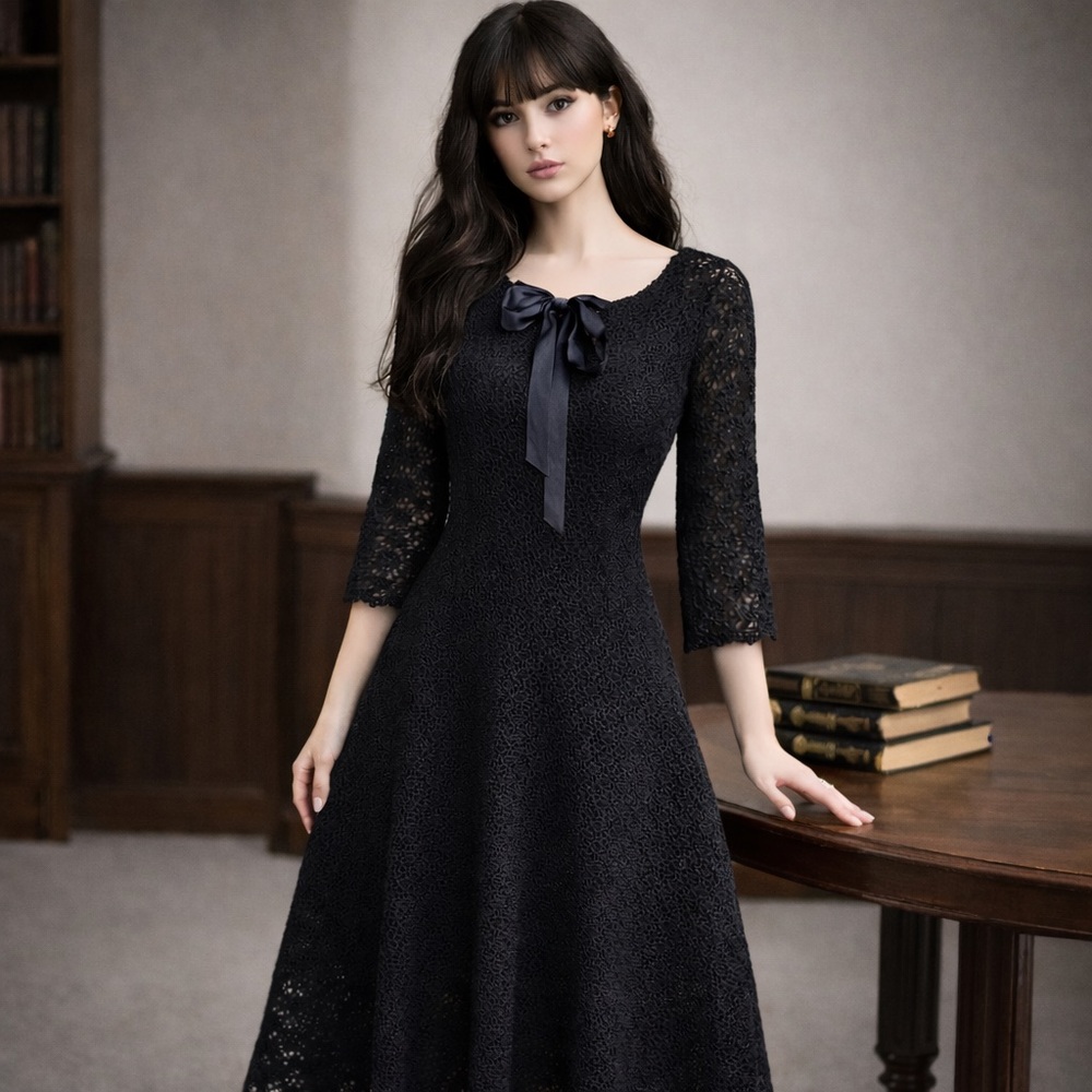 Whimsigoth Crochet Midi Dress by Cynthia Steffe – Size M, Dark Romance Academia